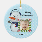 Snowman Kinder kerstfoto Persoonlijk Keramisch Ornament (Achterkant)