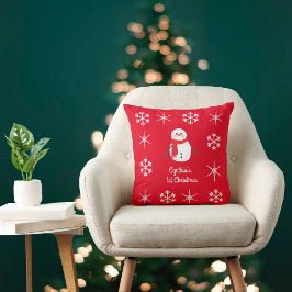 Snowman Kind's eerste Kerstmis op rood Kussen
