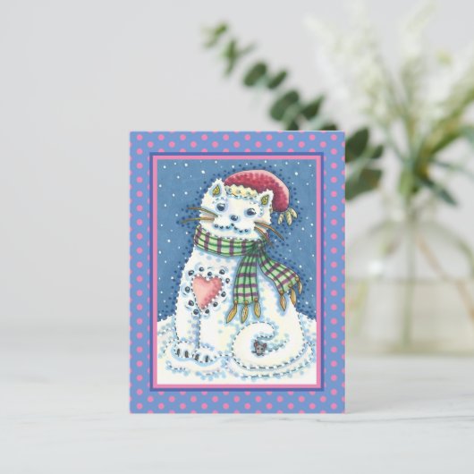 SNOWMAN KITTEN, SNOWFLAKKAT EN MUIS VERSNELLEN FEESTDAGENKAART (Staand voorkant)