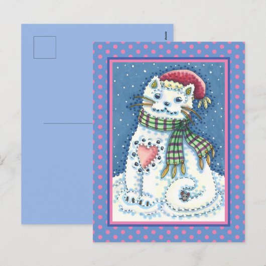 SNOWMAN KITTEN, SNOWFLAKKAT EN MUIS VERSNELLEN FEESTDAGENKAART (Voorkant / Achterkant)