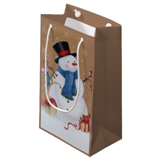 Snowman Klein Cadeauzakje (Voorkant Gekanteld)
