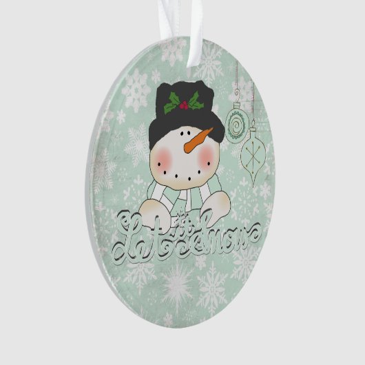 Snowman laat het gepersonaliseerde acrylische Orna Ornament (voorkant)