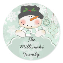 Snowman Laat het Gepersonaliseerde Ronde Sticker s
