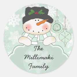 Snowman Laat het Gepersonaliseerde Ronde Sticker s