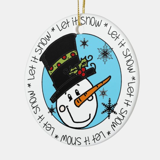 Snowman laat het sneeuwen keramisch ornament (Links)