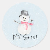 Snowman laat het sneeuwkrakers ronde sticker (Voorkant)