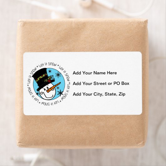 Snowman laat het winterfeestdag sneeuwen etiket (Insitu)