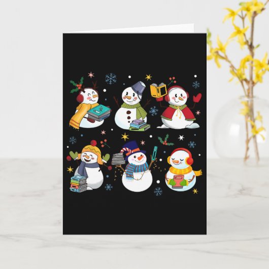 Snowman leest boeken leraar Kerst Bibliothecaris Kaart (Gele Bloem)