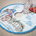 Snowman | Let it Snow Christmas Tree Rok Kerstboom Rok<br><div class="desc">Een prachtige blauwe boomrok voor je kerstboom met onze schattige sneeuwpop met zijn schattige bontmaatje die een kerstpak draagt als ze genieten van een sneeuwval.</div>