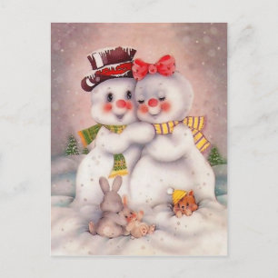 Snowman liefhebbende echtpaar,  feestelijke groet briefkaart