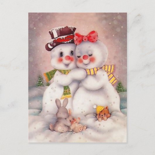 Snowman liefhebbende echtpaar,  feestelijke groet briefkaart (Voorkant)