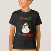 Snowman & Lights Merry Kerstmis T-Shirt (Voorkant)