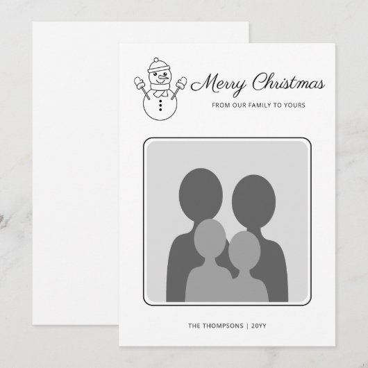 Snowman Line Art met aangepaste foto's en tekst Feestdagenkaart (Voorkant / Achterkant)