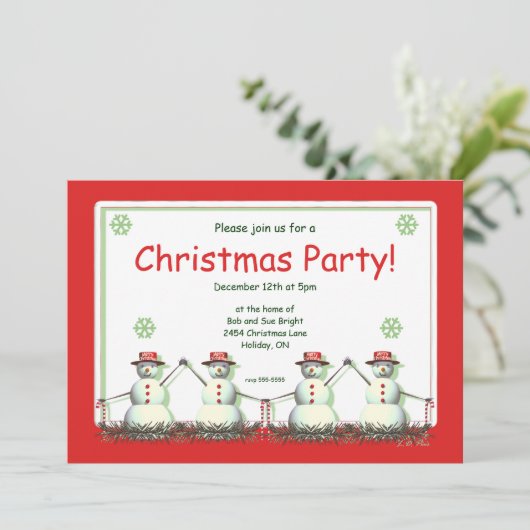 Snowman Line Party voor prettige kerst Kaart (Staand voorkant)