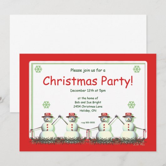 Snowman Line Party voor prettige kerst Kaart (Voorkant / Achterkant)
