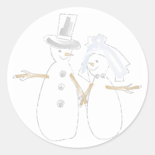 Snowman Love Couple Holiday Design Seals Ronde Sticker (Voorkant)