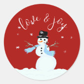 Snowman Love in Joy Red Kerstmis Envelope Seal Ronde Sticker (Voorkant)