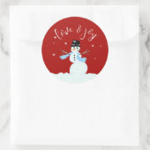 Snowman Love in Joy Red Kerstmis Envelope Seal Ronde Sticker (Tas)