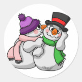 Snowman Love Ronde Sticker (Voorkant)