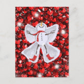 Snowman Making a Snow Angel on Red Hearts Winter Briefkaart (Voorkant)
