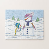Snowman Mam Kind met whimsical Art Legpuzzel (Horizontaal)