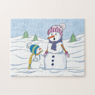 Snowman Mam Kind met whimsical Art Legpuzzel