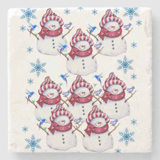 Snowman Marble Stone Onderzetter Kerstmis (Voorkant)