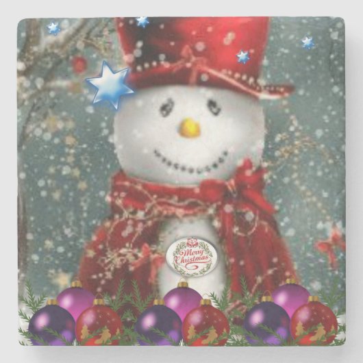 Snowman Marble Stone Onderzetter Kerstmis (Voorkant)
