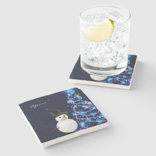 Snowman Marble Stone Onderzetter Kerstmis (Zijkant)