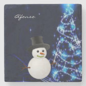 Snowman Marble Stone Onderzetter Kerstmis (Voorkant)