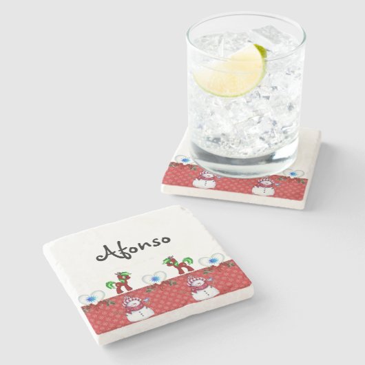 Snowman Marble Stone Onderzetter Kerstmis (Zijkant)