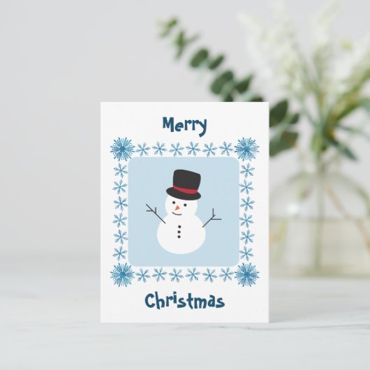 Snowman Merry briefkaart met kerstwinterbegroeting (Staand voorkant)