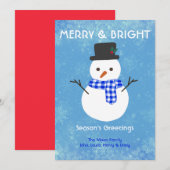 Snowman Merry & Bright Seasons Greetings Custom Feestdagenkaart (Voorkant / Achterkant)