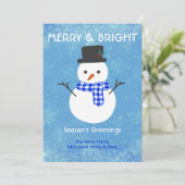 Snowman Merry & Bright Seasons Greetings Custom Feestdagenkaart (Staand voorkant)