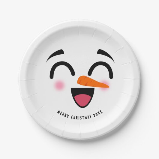 Snowman Merry Christmas Cute Smiling Face Winter Papieren Bordje (Voorkant)