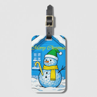 Snowman Merry Christmas Luggage Tag, Festive Bagagelabel