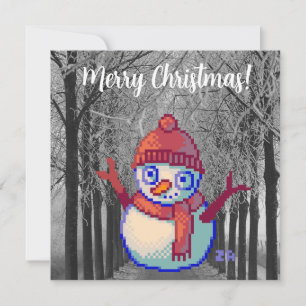 Snowman, Merry Christmas pixelart, Pixel Art Kaart