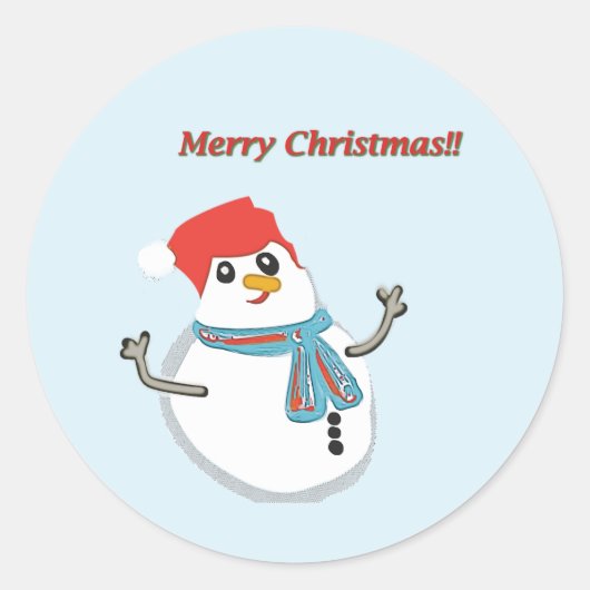 Snowman, Merry Christmas!! Ronde Sticker (Voorkant)
