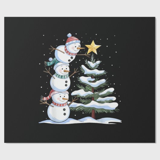 Snowman Merry Christmas Santa Claus Tree Snow Fami Cadeaupapier (Vlak)