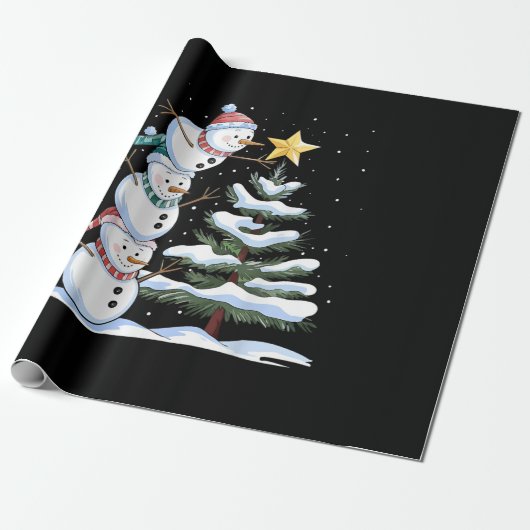 Snowman Merry Christmas Santa Claus Tree Snow Fami Cadeaupapier (Uitgerold)