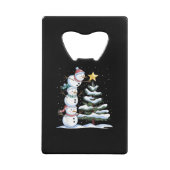 Snowman Merry Christmas Santa Claus Tree Snow Fami Creditkaart Flessenopener (Voorkant)