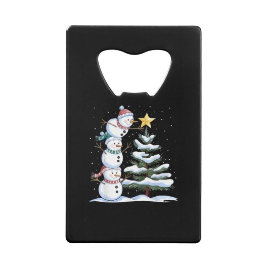 Snowman Merry Christmas Santa Claus Tree Snow Fami Creditkaart Flessenopener (Voorkant)