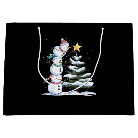 Snowman Merry Christmas Santa Claus Tree Snow Fami Groot Cadeauzakje (Voorkant)