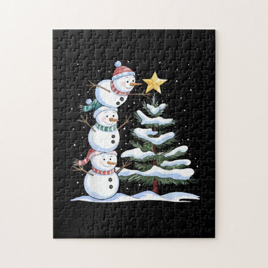Snowman Merry Christmas Santa Claus Tree Snow Fami Legpuzzel (Verticaal)