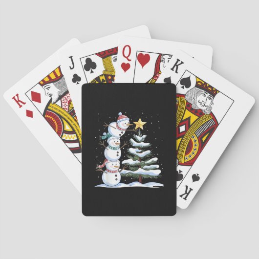 Snowman Merry Christmas Santa Claus Tree Snow Fami Pokerkaarten (Achterkant)