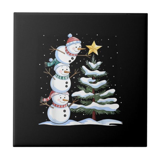 Snowman Merry Christmas Santa Claus Tree Snow Fami Tegeltje (Voorkant)