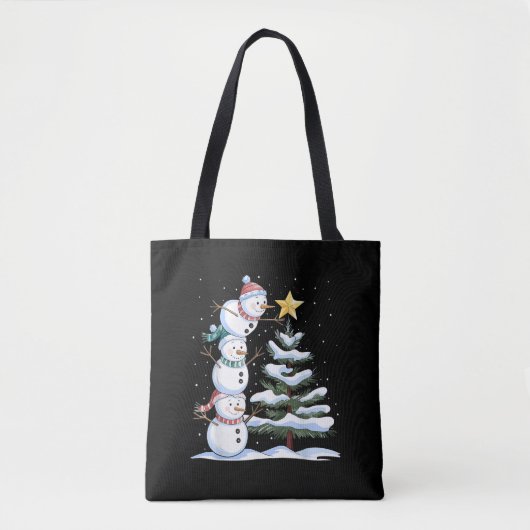 Snowman Merry Christmas Santa Claus Tree Snow Fami Tote Bag (Voorkant)