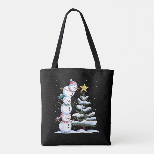 Snowman Merry Christmas Santa Claus Tree Snow Fami Tote Bag (Achterkant)