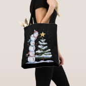 Snowman Merry Christmas Santa Claus Tree Snow Fami Tote Bag (Dichtbij)