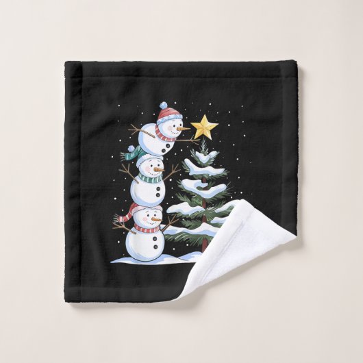 Snowman Merry Christmas Santa Claus Tree Snow Fami Washandje (Wasdoekje)
